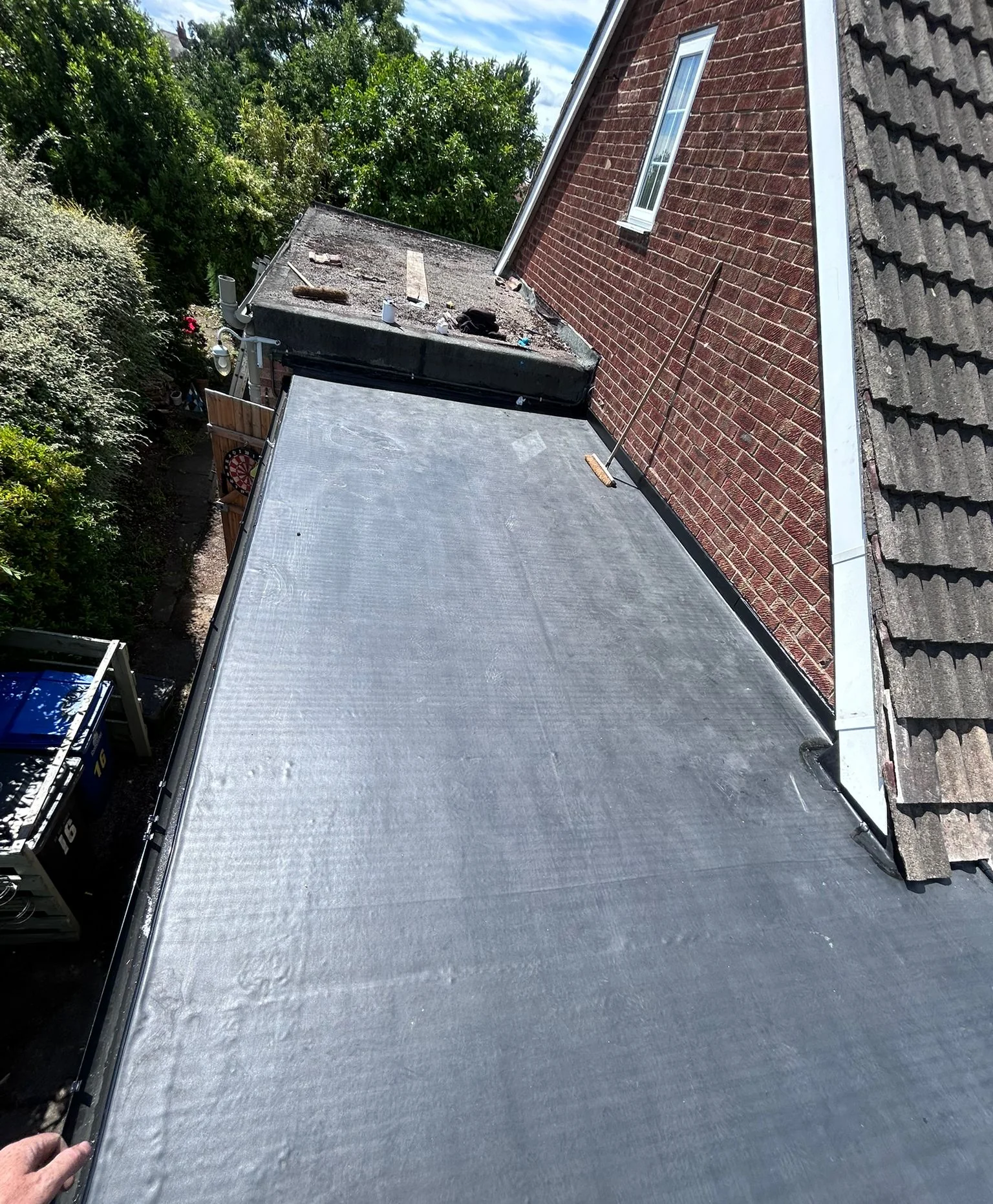 Completed EPDM flat roof installed by CRS Roofing