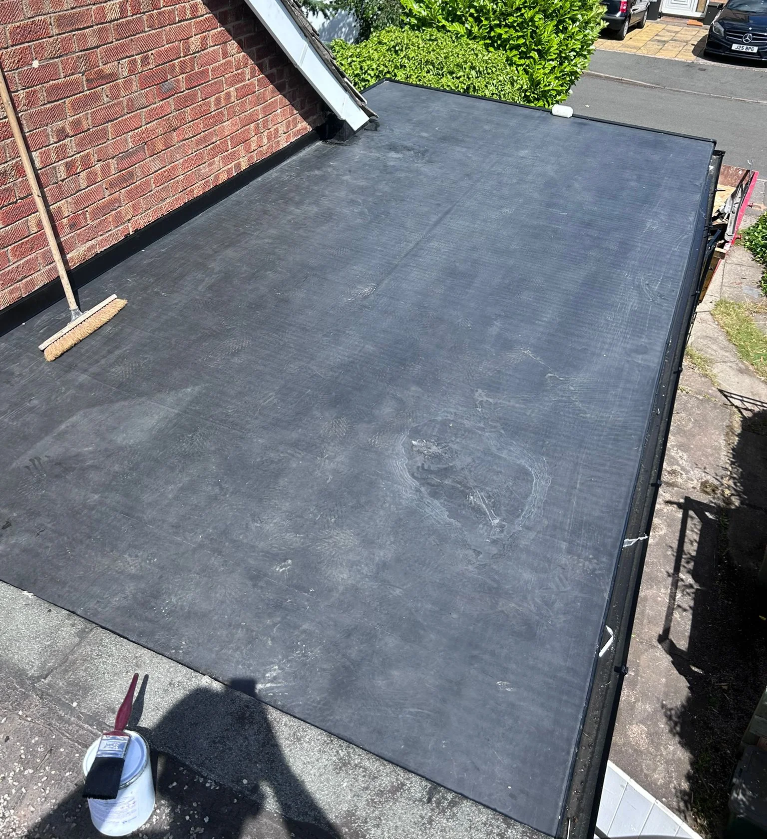 Completed EPDM flat roof installed by CRS Roofing
